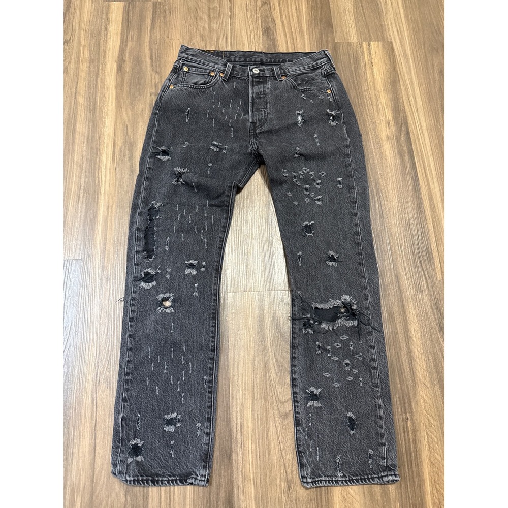 Levi's 501 Button Fly Black Distressed Ripped Artwork 30 X 30 Grunge Streetwear